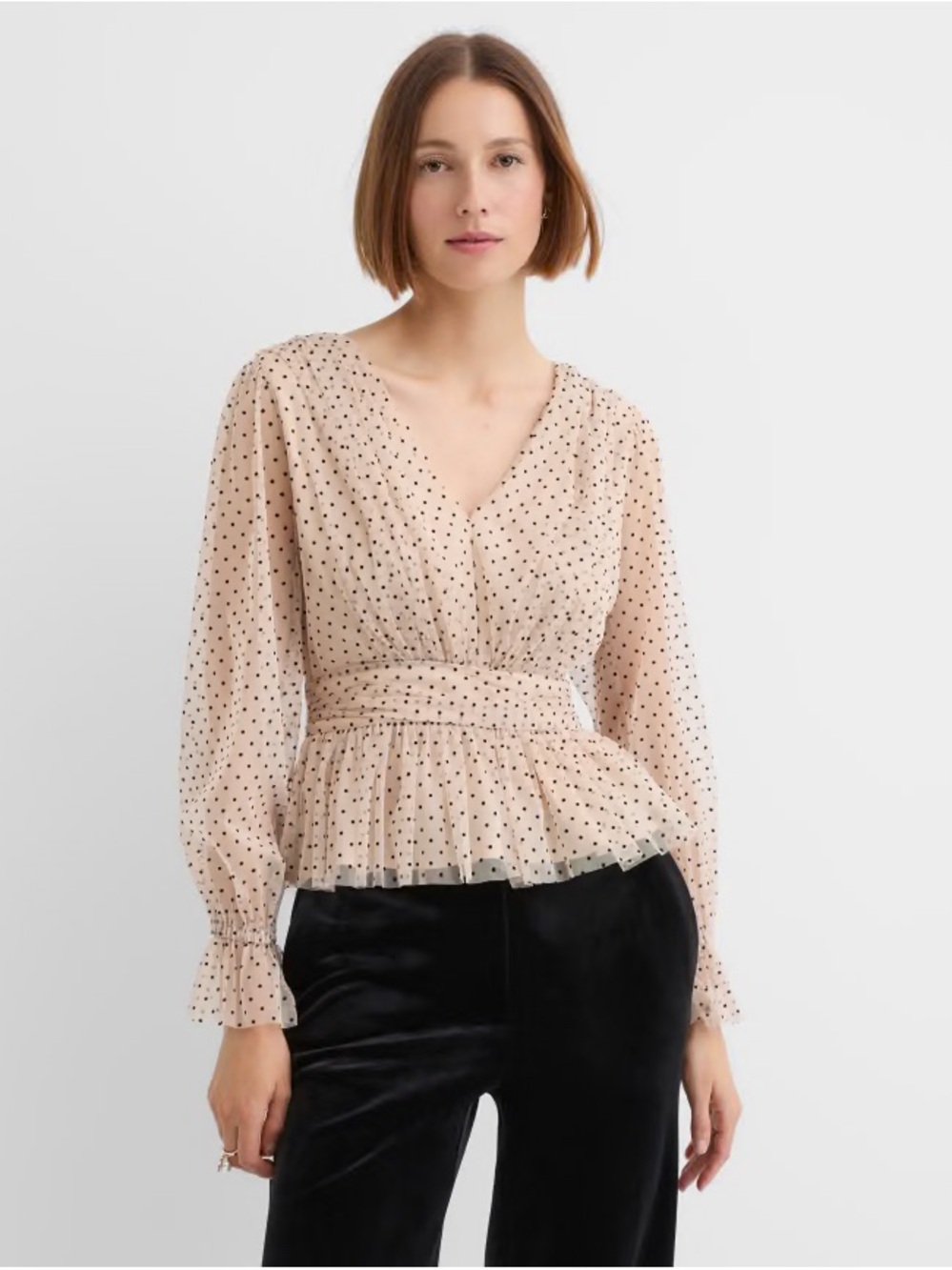 LOFT Cream Blouse with Black Polka Dots